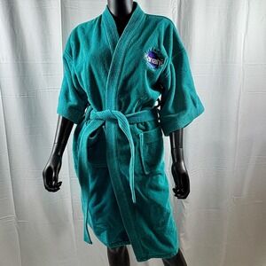 Harrahs Lake Tahoe Robe‎ Unisex One Size Teal Terry Cloth Bath Spa Casino Resort